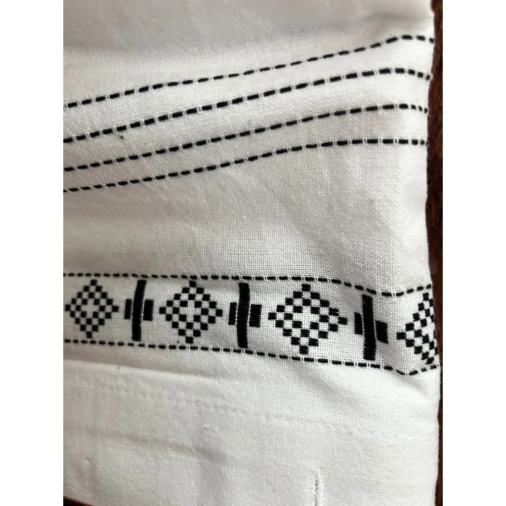 Maaya Boho‎ Embroidered Tassel Shower Curtain White Black Geometric
